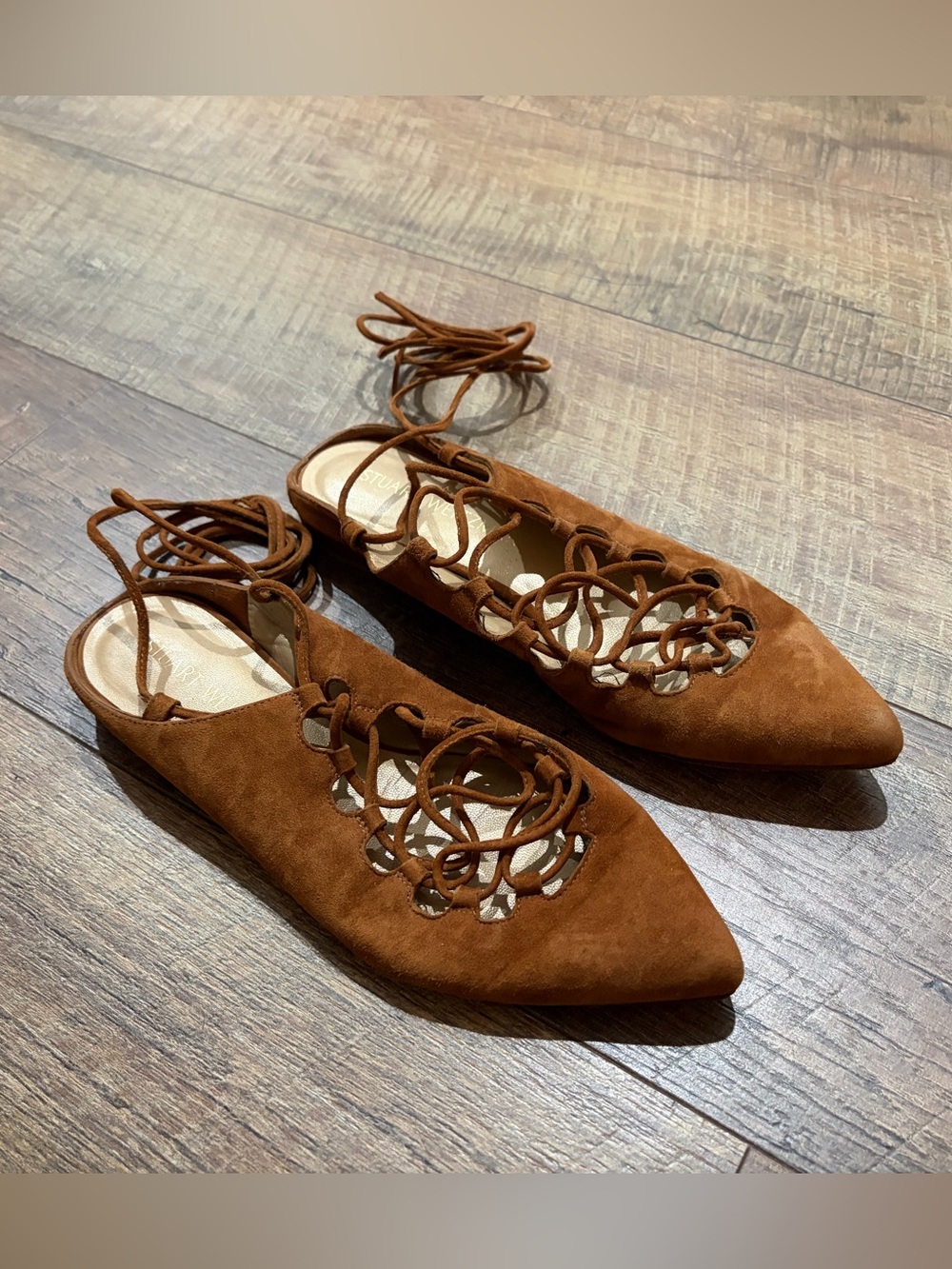 Stuart Weitzman Suede Lace-up Flats
